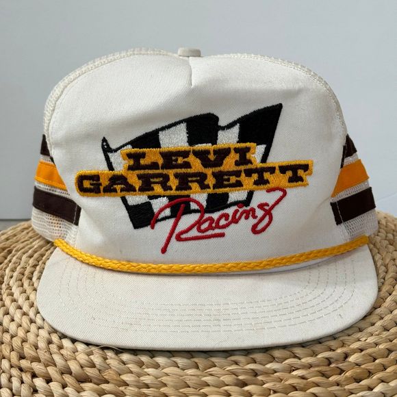 Vintage Levi Garrett Racing Three Stripe Trucker Snapback Hat - Picture 1 of 7